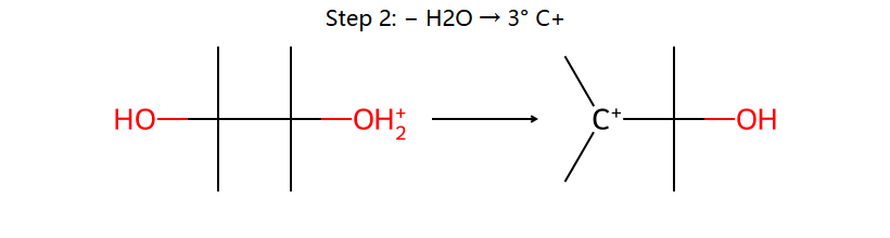 Pinacol step 2: −H2O 给 3° C+
