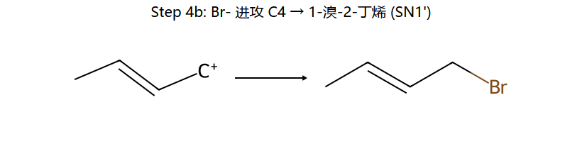 SN1' step 4b: 进攻 C4 → 重排产物