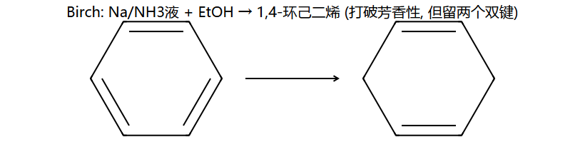 Birch: 苯 → 1,4-环己二烯