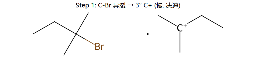 SN1 Step 1: 异裂给 3° C+